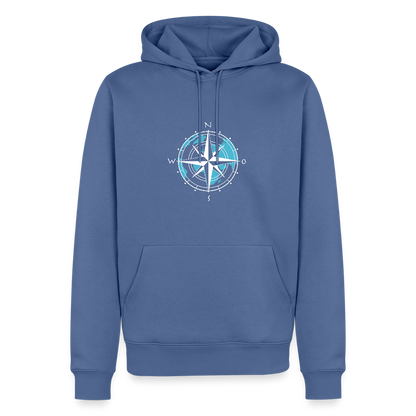 Herren Premium Hoodie - Kompass (weiss) - Taubenblau