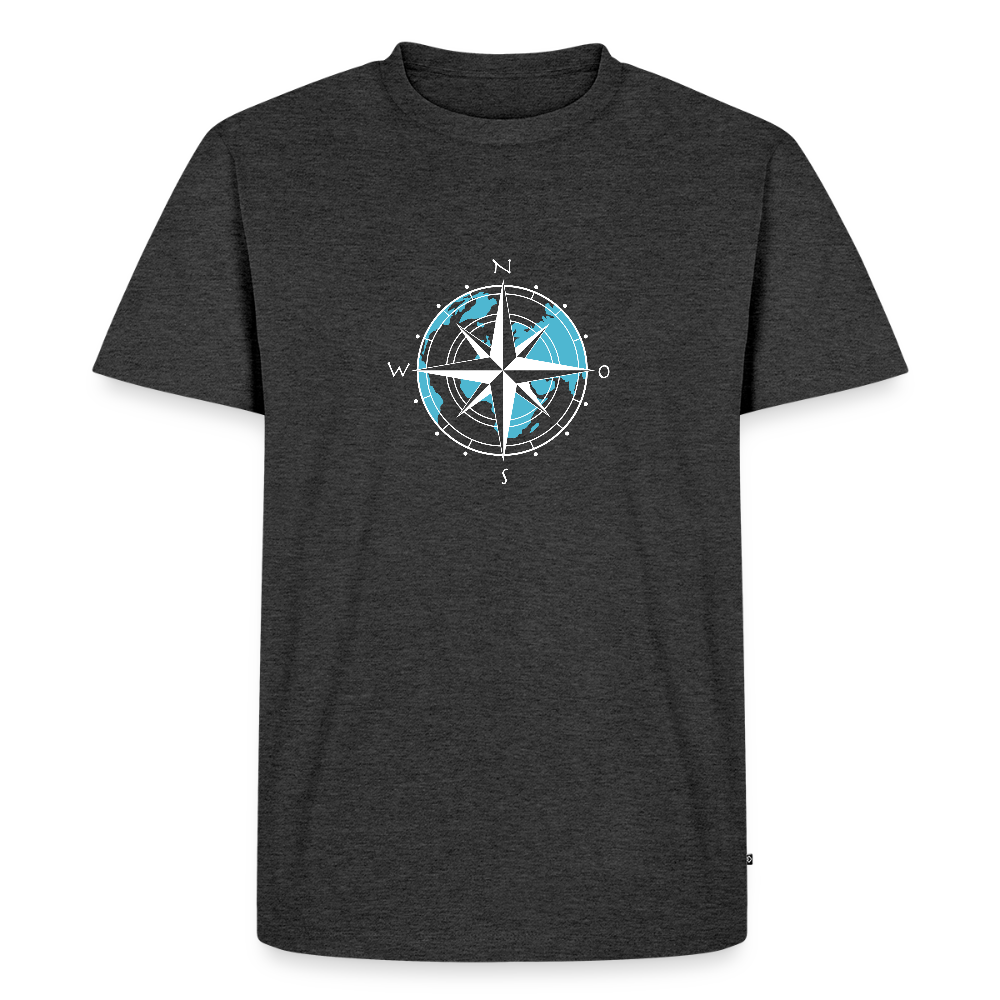 Herren Premium Bio T-Shirt - Kompass (weiss) - Anthrazit meliert