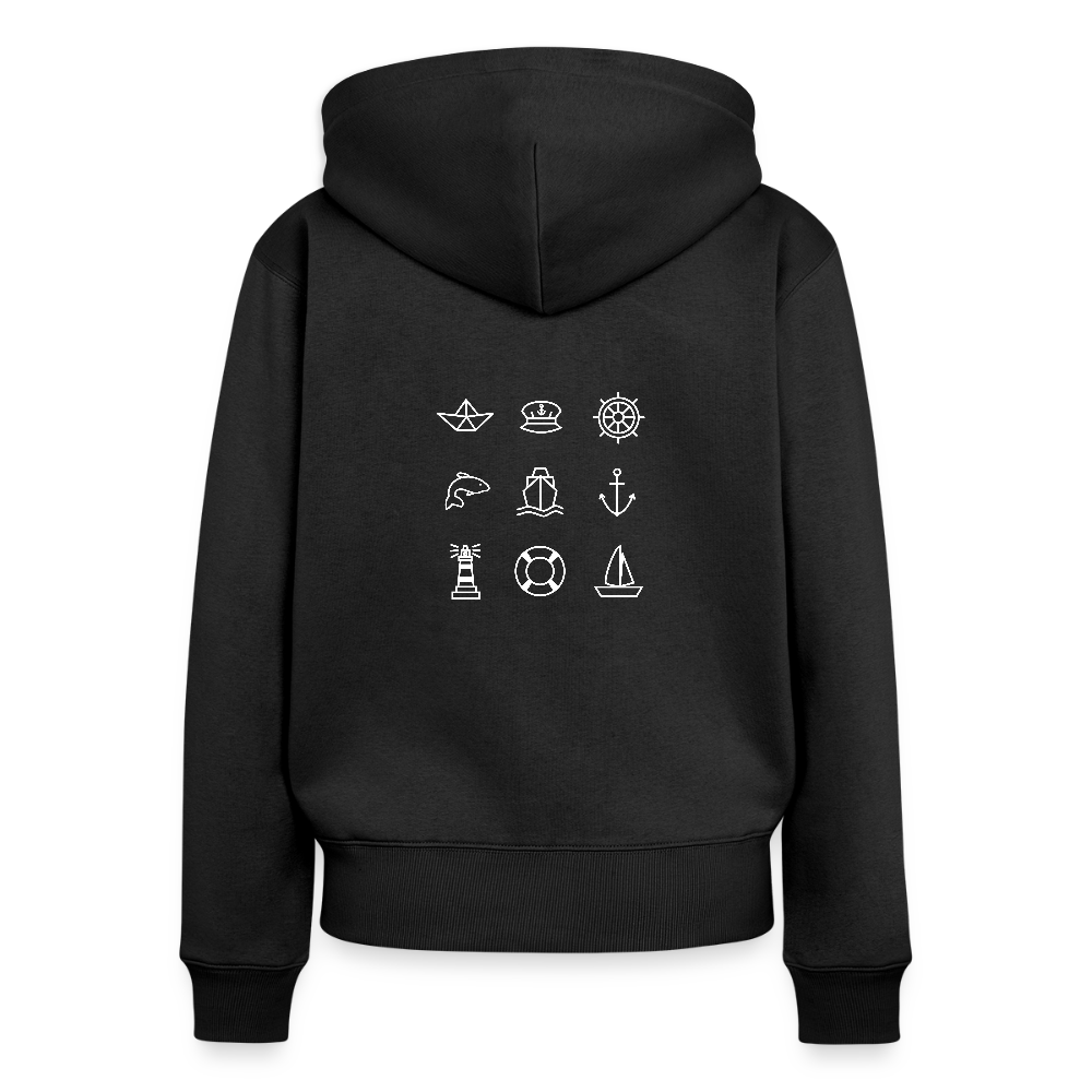 Damen Premium Kapuzenjacke - Nautik Doodles (weiss) - Schwarz