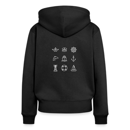 Damen Premium Kapuzenjacke - Nautik Doodles (weiss) - Schwarz