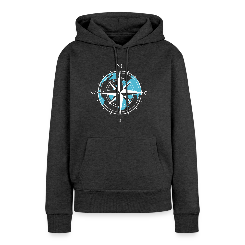 Damen Premium Hoodie - Kompass (weiss) - Anthrazit meliert