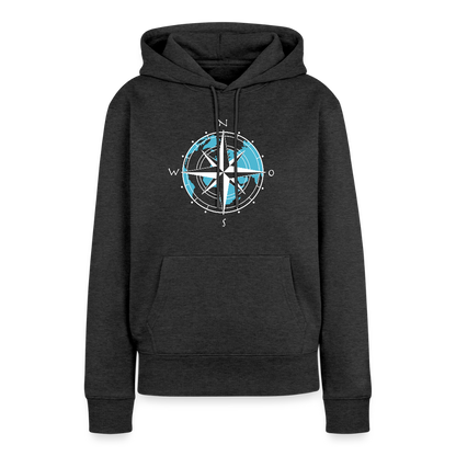 Damen Premium Hoodie - Kompass (weiss) - Anthrazit meliert