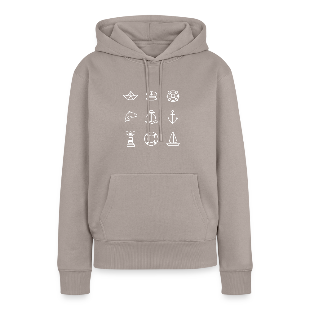 Damen Premium Hoodie - Nautik Doodles (weiss) - Taupe