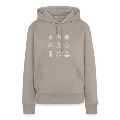 Damen Premium Hoodie - Nautik Doodles (weiss) - Taupe