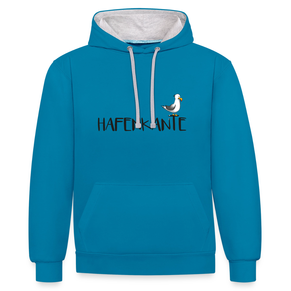 Hafenkante - Unisex Kontrast-Hoodie - Pfauenblau/Grau meliert