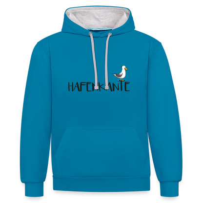 Hafenkante - Unisex Kontrast-Hoodie - Pfauenblau/Grau meliert