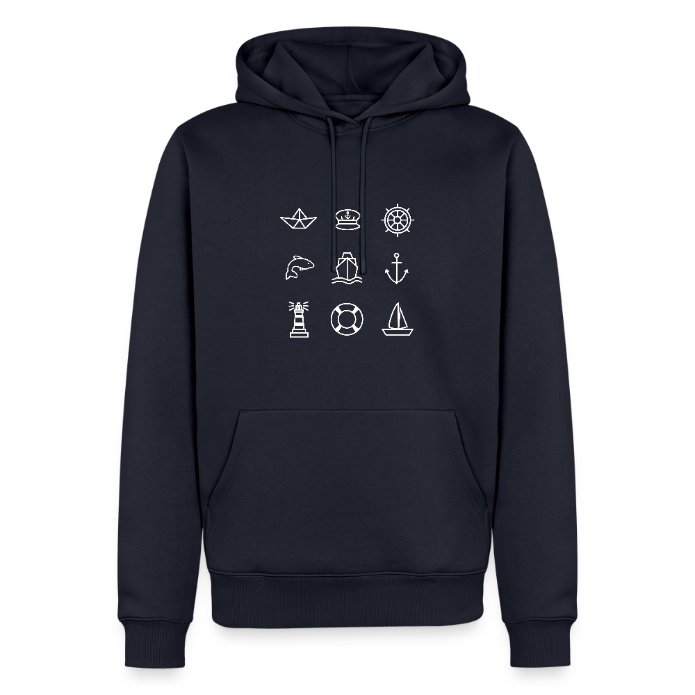 Herren Premium Hoodie - Nautik Doodles (weiss) - Navy