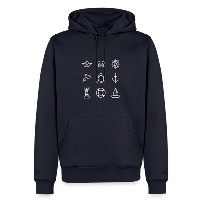 Herren Premium Hoodie - Nautik Doodles (weiss) - Navy