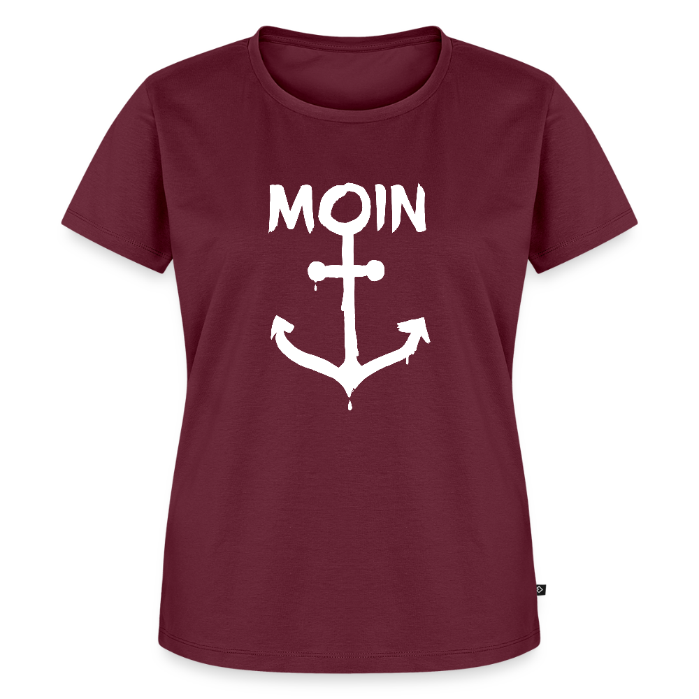 Damen Premium Bio T-Shirt - Moin Anker (weiss) - Burgunderrot