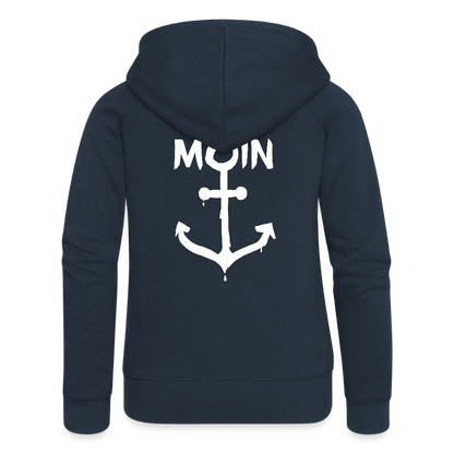Frauen Premium Kapuzenjacke - Moin Anker (weiss) - Navy