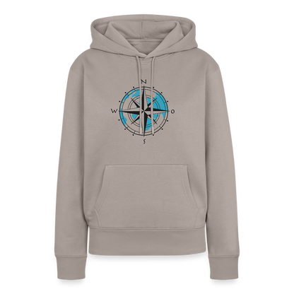 Damen Premium Hoodie - Kompass - Taupe