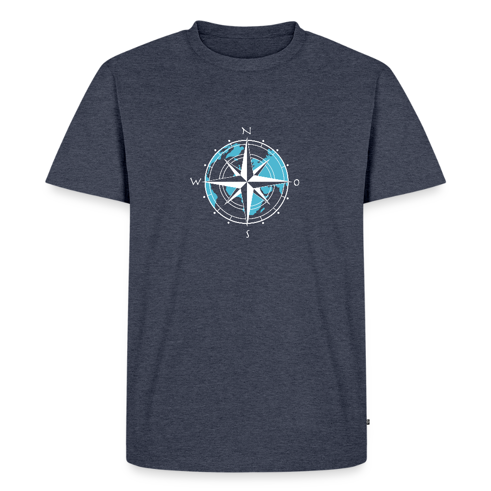 Herren Premium Bio T-Shirt - Kompass (weiss) - Jeansblau 