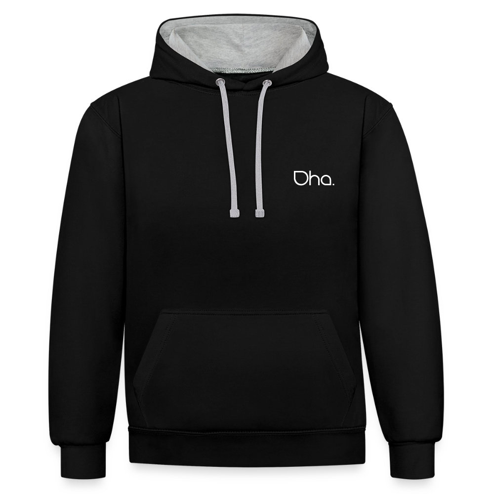 Oha (weiß) - Unisex Kontrast-Hoodie - Schwarz/Grau meliert
