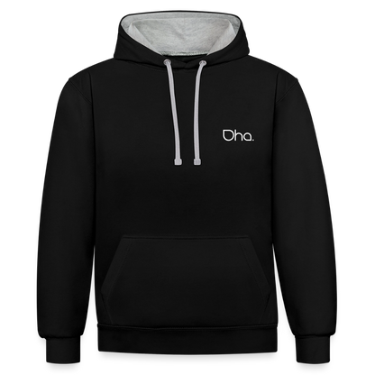 Oha (weiß) - Unisex Kontrast-Hoodie - Schwarz/Grau meliert