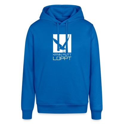 Unisex Bio-Hoodie - kann, mutt, löppt (weiss) - Königsblau