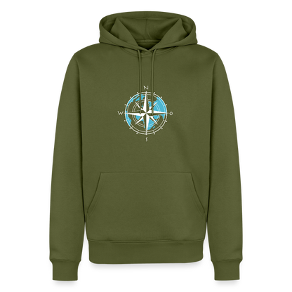Herren Premium Hoodie - Kompass (weiss) - Khaki