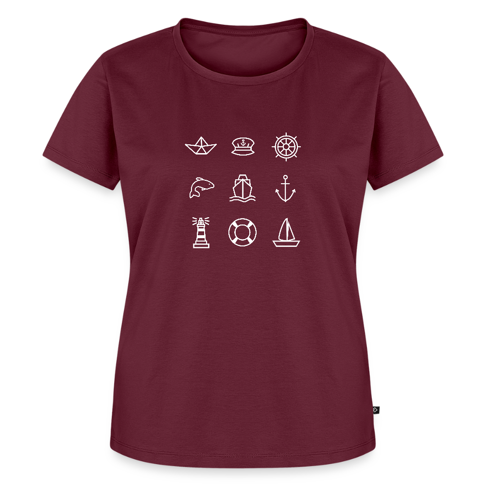 Damen Premium Bio T-Shirt - Nautik Doodles (weiss) - Burgunderrot