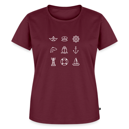 Damen Premium Bio T-Shirt - Nautik Doodles (weiss) - Burgunderrot