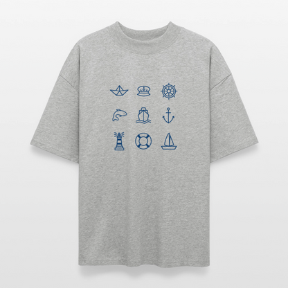 Unisex Oversize Bio-T-Shirt - Nautik Doodles - Grau meliert
