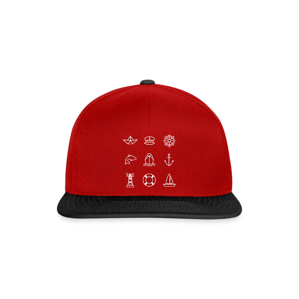 Snapback Cap - Nautik Doodles (weiss) - Rot/Schwarz