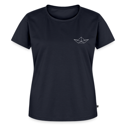 Damen Premium Bio T-Shirt - Origami Boot (weiss) - Navy