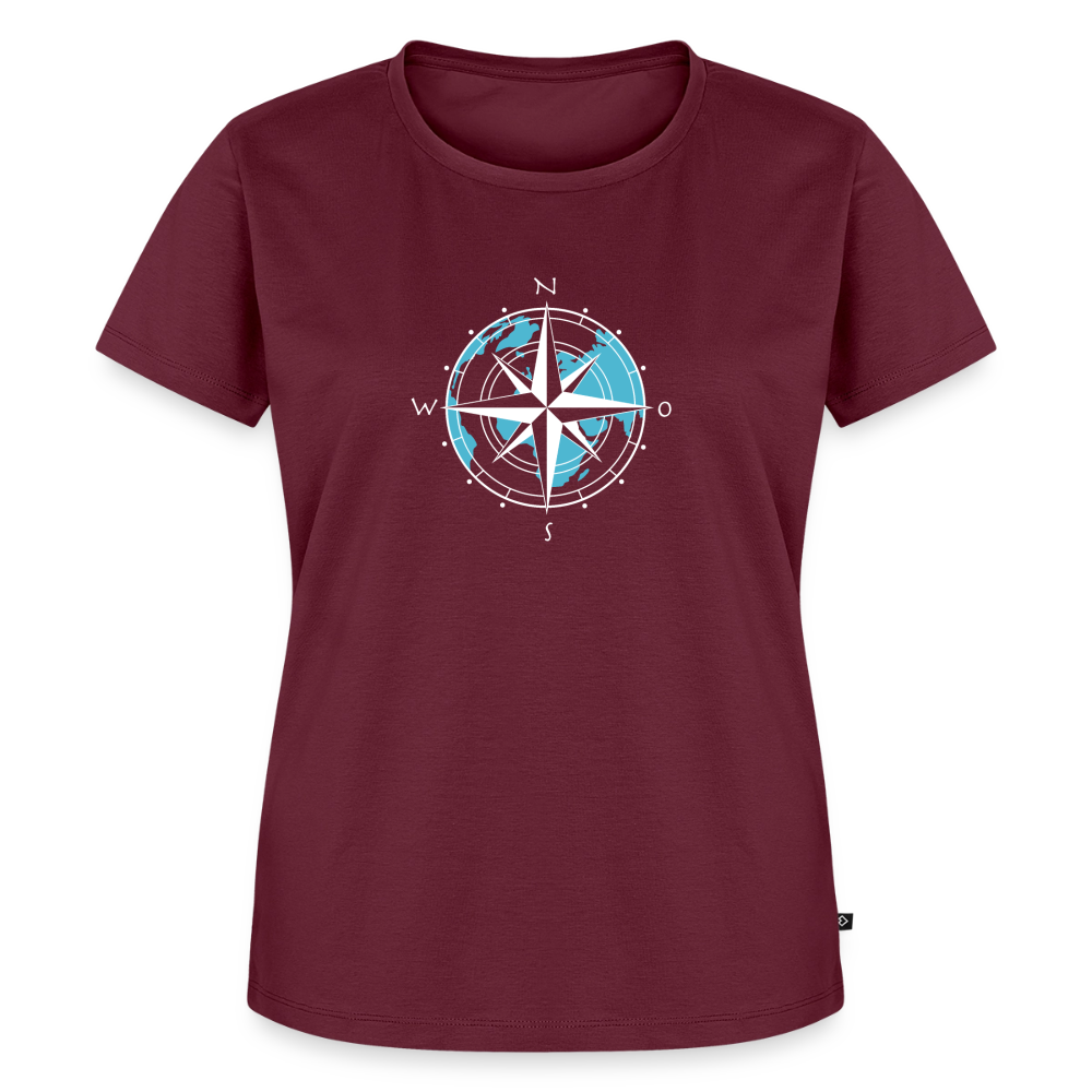 Damen Premium Bio T-Shirt - Kompass (weiss) - Burgunderrot