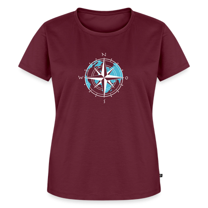 Damen Premium Bio T-Shirt - Kompass (weiss) - Burgunderrot