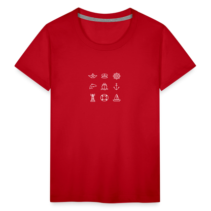 Kinder Premium T-Shirt - Nautik Doodles (weiss) - Rot