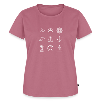 Damen Premium Bio T-Shirt - Nautik Doodles (weiss) - Mauve