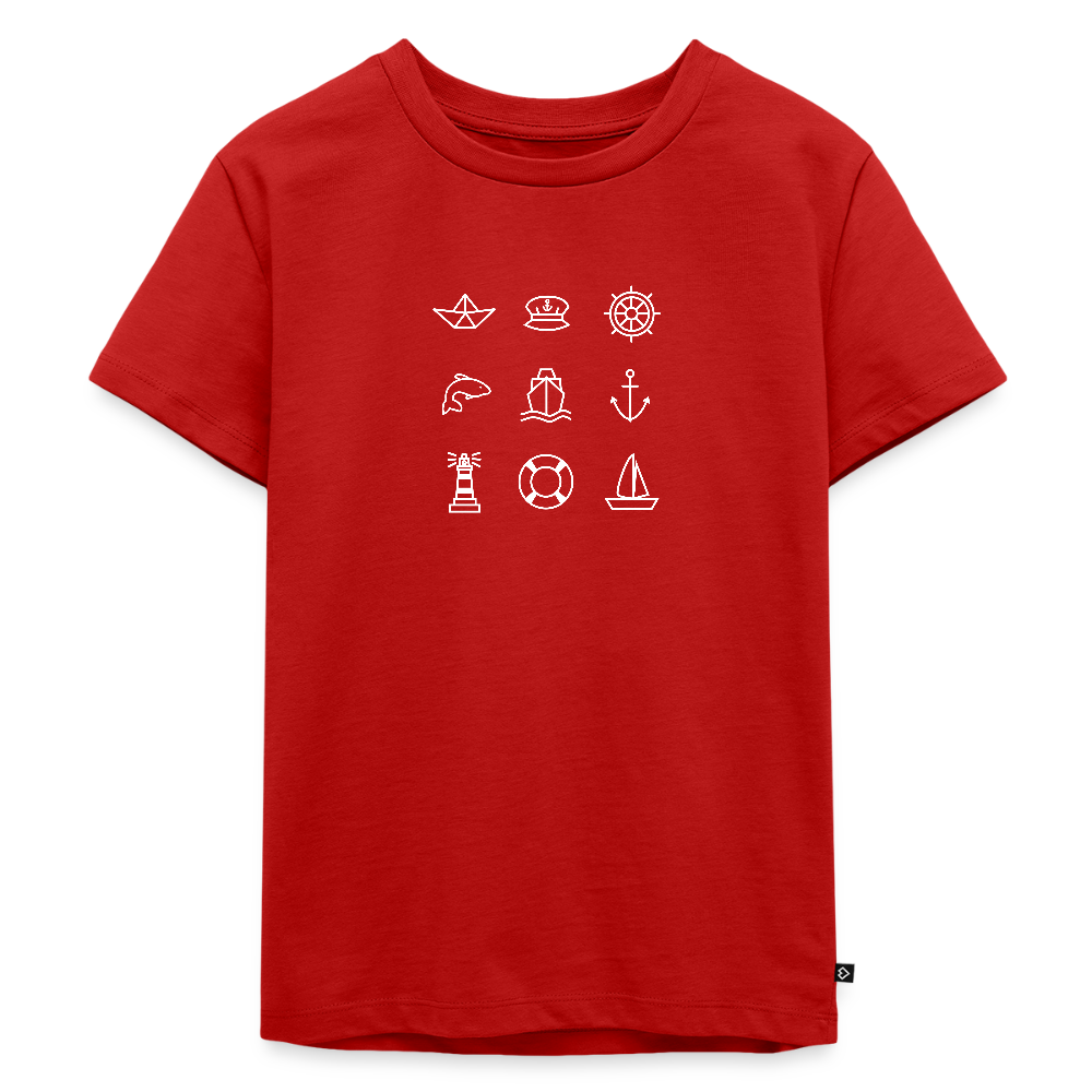 Kinder Premium T-Shirt - Nautik Doodles (weiss) - Rot