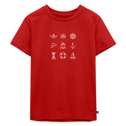 Kinder Premium T-Shirt - Nautik Doodles (weiss) - Rot