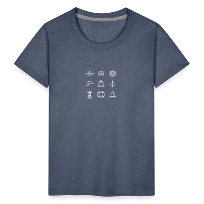 Kinder Premium T-Shirt - Nautik Doodles (weiss) - Blau meliert