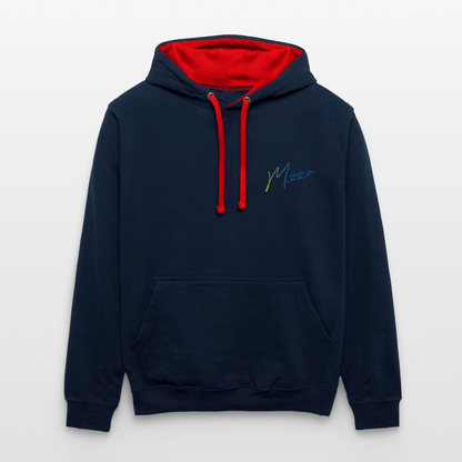 Unisex Kontrast-Hoodie - Meer - Navy/Rot
