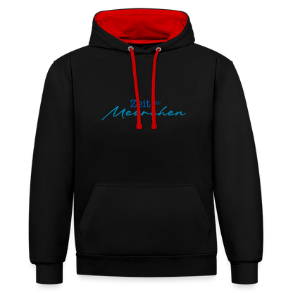 Unisex Kontrast-Hoodie - Zeit für Meerchen - Schwarz/Rot