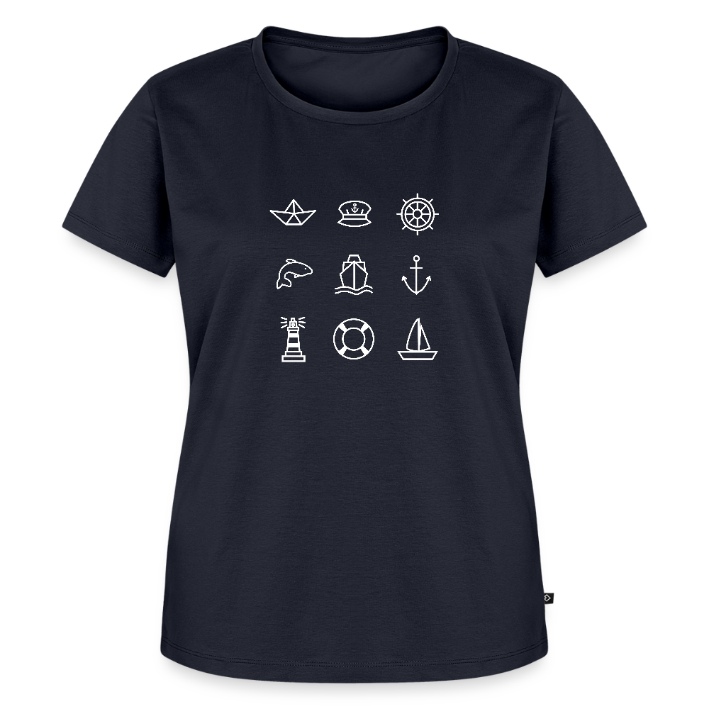 Damen Premium Bio T-Shirt - Nautik Doodles (weiss) - Navy