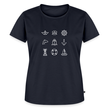 Damen Premium Bio T-Shirt - Nautik Doodles (weiss) - Navy