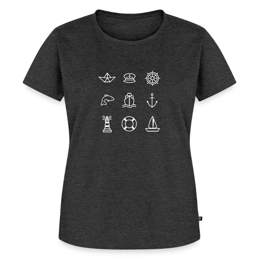 Damen Premium Bio T-Shirt - Nautik Doodles (weiss) - Anthrazit meliert