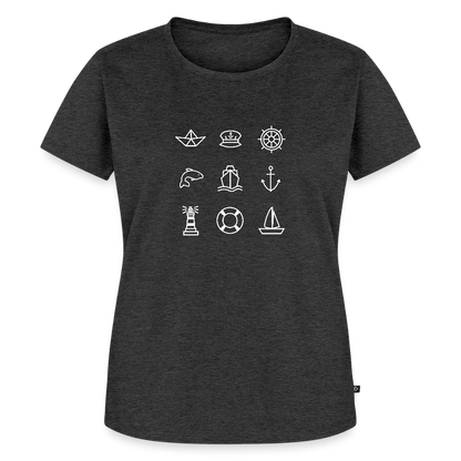 Damen Premium Bio T-Shirt - Nautik Doodles (weiss) - Anthrazit meliert