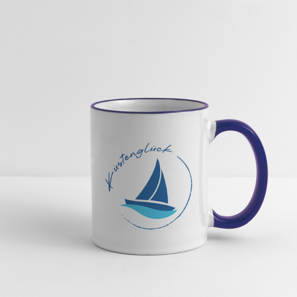 Tasse zweifarbig - Küstenglück - Weiß/Kobaltblau