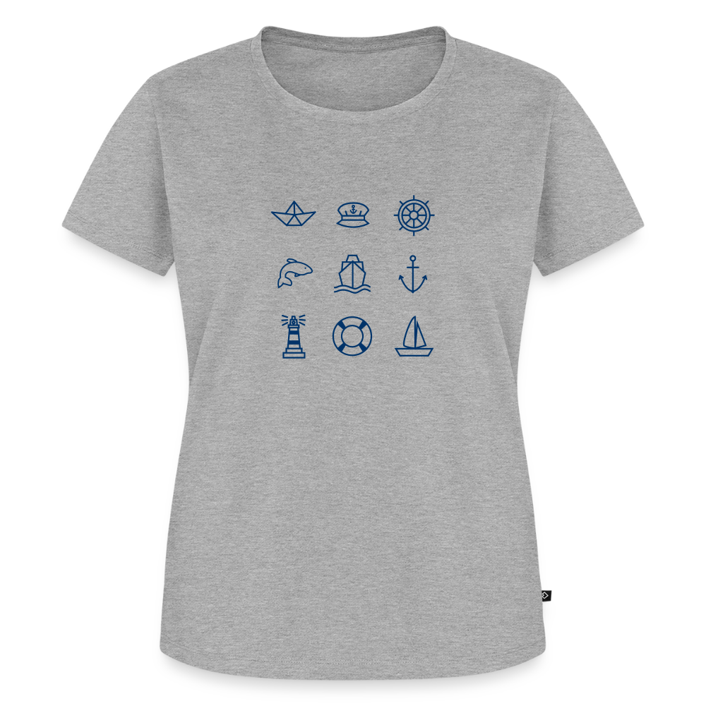 Damen Premium Bio T-Shirt - Nautik Doodles - Grau meliert