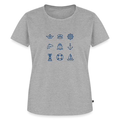 Damen Premium Bio T-Shirt - Nautik Doodles - Grau meliert