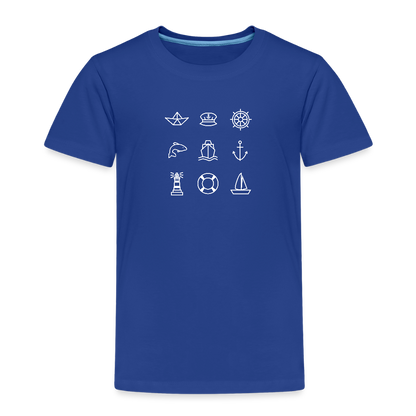 Kinder Premium T-Shirt - Nautik Doodles (weiss) - Königsblau