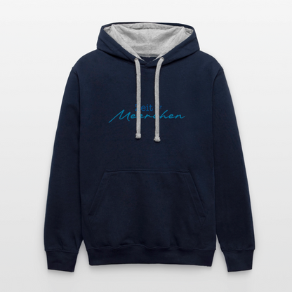 Unisex Kontrast-Hoodie - Zeit für Meerchen - Navy/Grau meliert