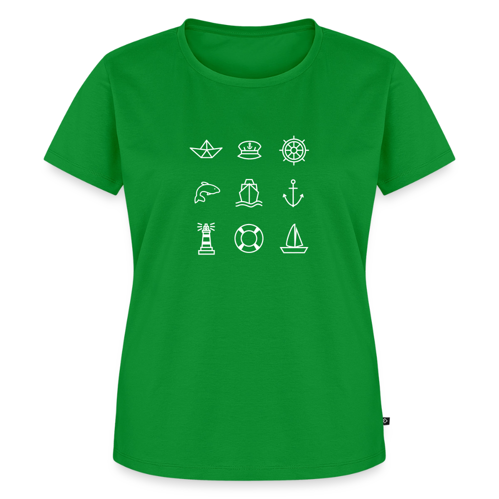 Damen Premium Bio T-Shirt - Nautik Doodles (weiss) - Grün