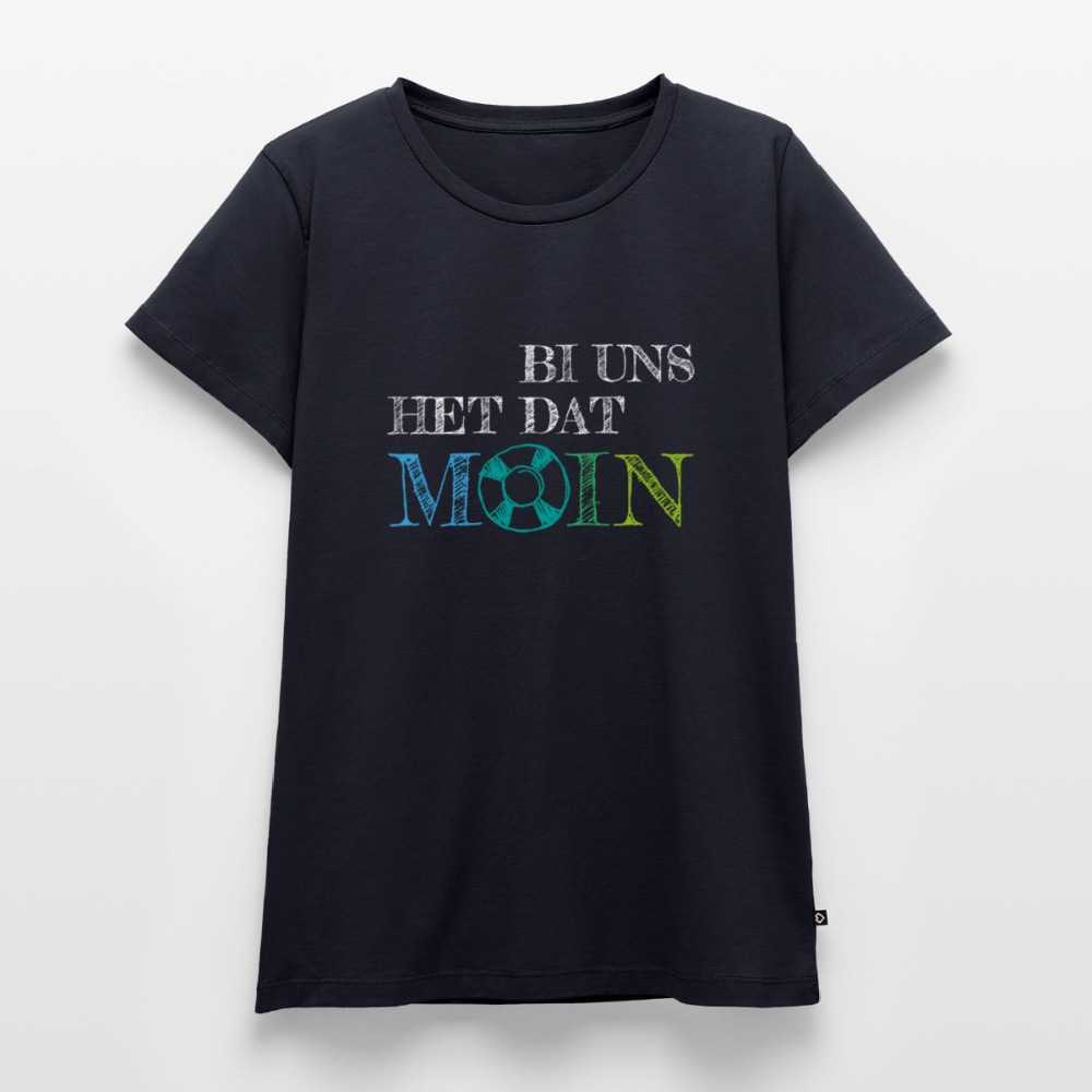Damen Premium Bio T-Shirt - Bi uns het dat Moin (weiss) - Navy