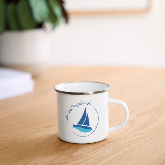 Emaille-Tasse - Küstenglück - Weiß