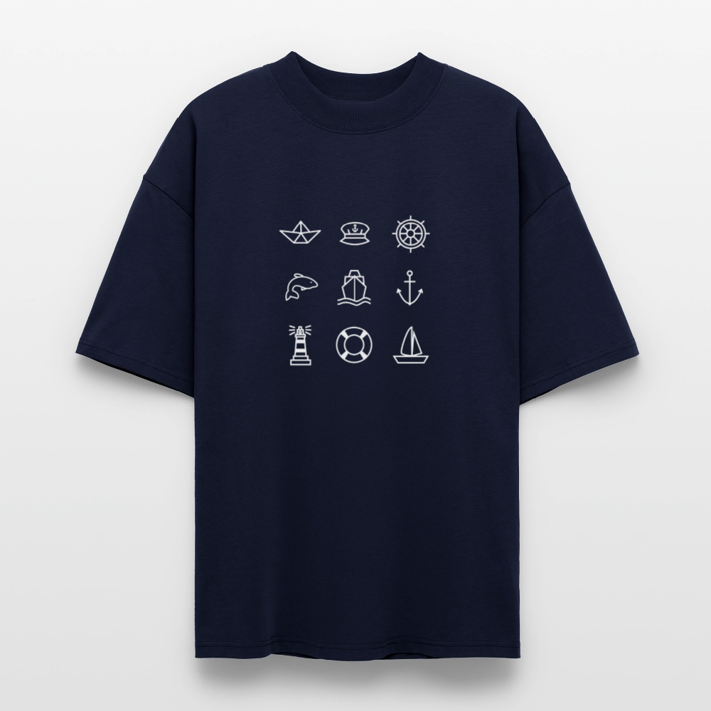 Unisex Oversize Bio-T-Shirt - Nautik Doodles (weiss) - Navy