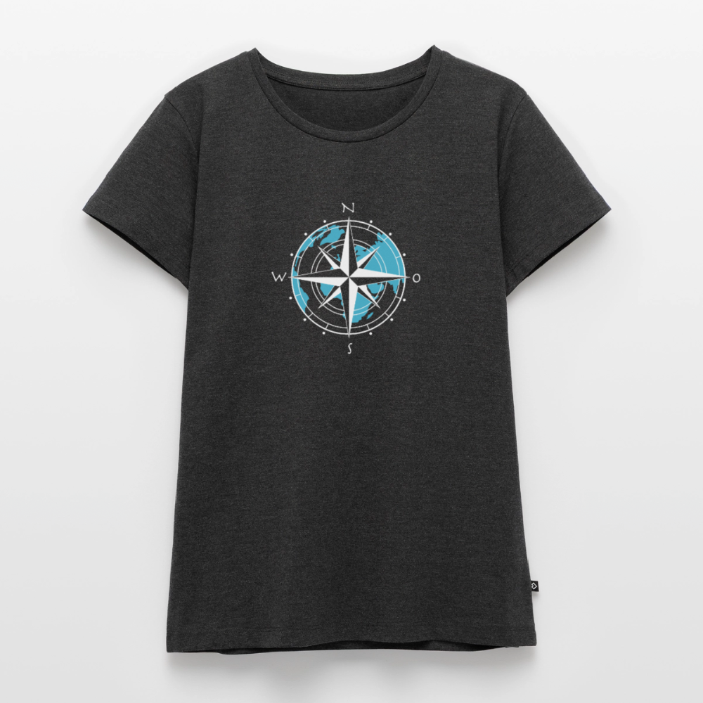 Damen Premium Bio T-Shirt - Kompass (weiss) - Anthrazit meliert