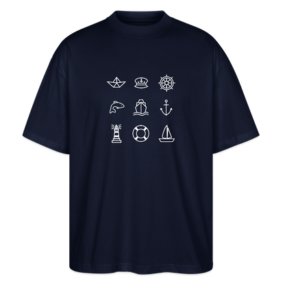 Unisex Oversize Bio-T-Shirt - Nautik Doodles (weiss) - Navy