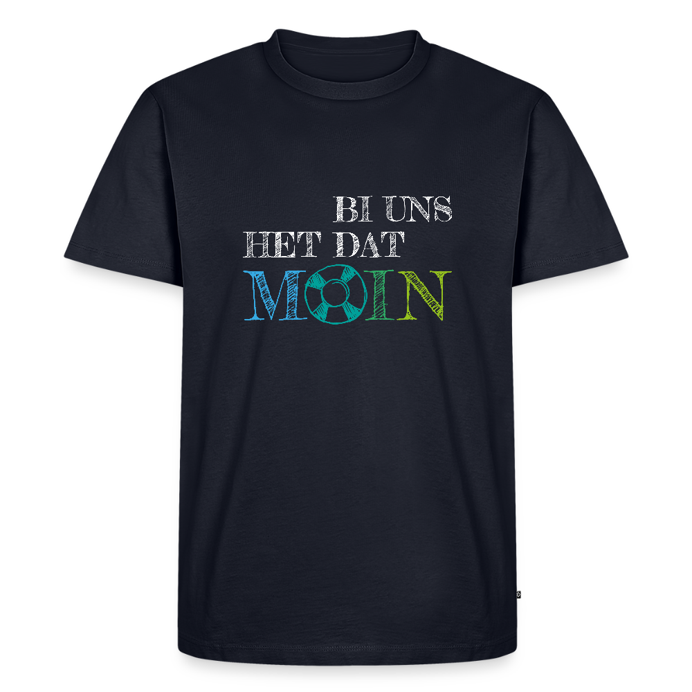 Herren Premium Bio T-Shirt - Bi uns het dat Moin (weiss) - Navy